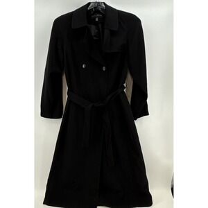Gallery Trench Rain Coat Women's Size 6‎ Black Belted Full Length